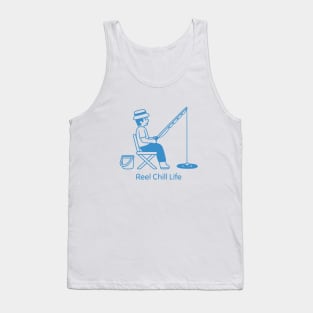 Reel Chill Life Fishing Pun Blue Tank Top